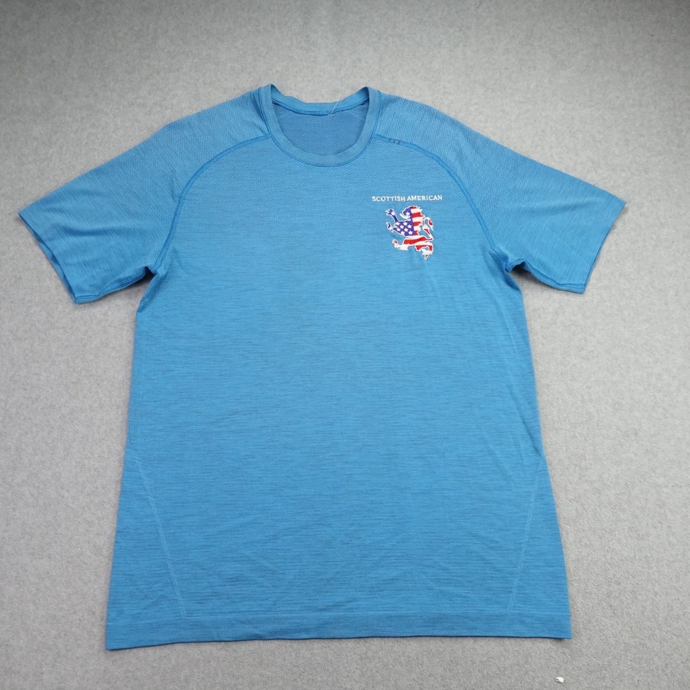 Lululemon Shirt Mens M Blue Metal Vent Tech Short Sleeve Scottish American Lion